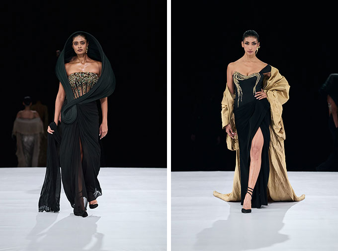 The lineup included sari gowns, lehengas and sculpted dresses.

