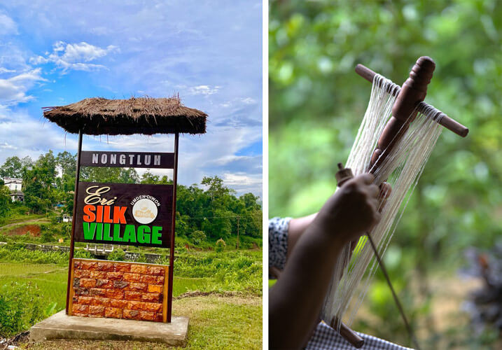 The Eri silk village in Meghalaya and the silk yarn.
