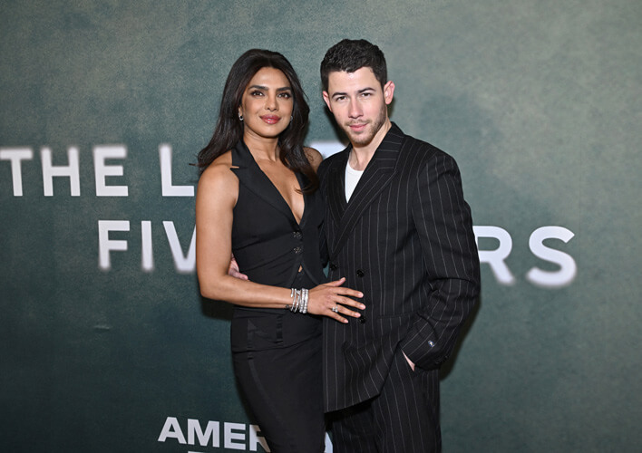 Chopra and Jonas photographed at The Last 5 Years opening night.