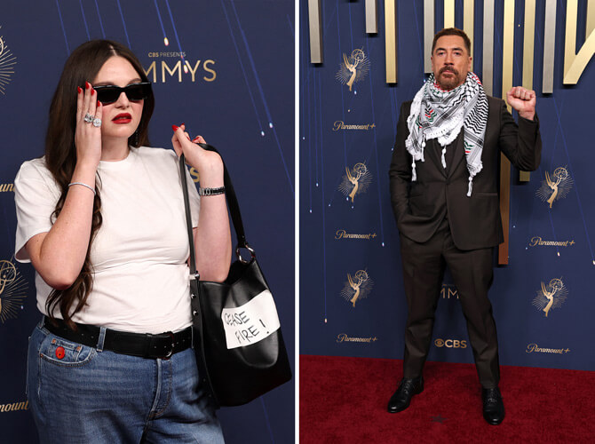 (L-R) American comedian and actress Megan Stalter and Spanish actor Javier Bardem.