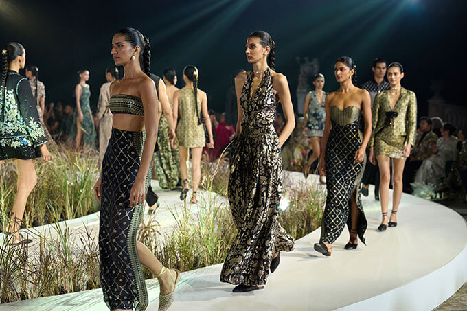 Black-and-gold brocade separates were a part of the line-up.