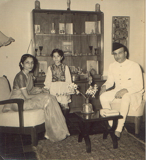 Tyabji with her parents at the Indian Embassy in Djakarta, 1955