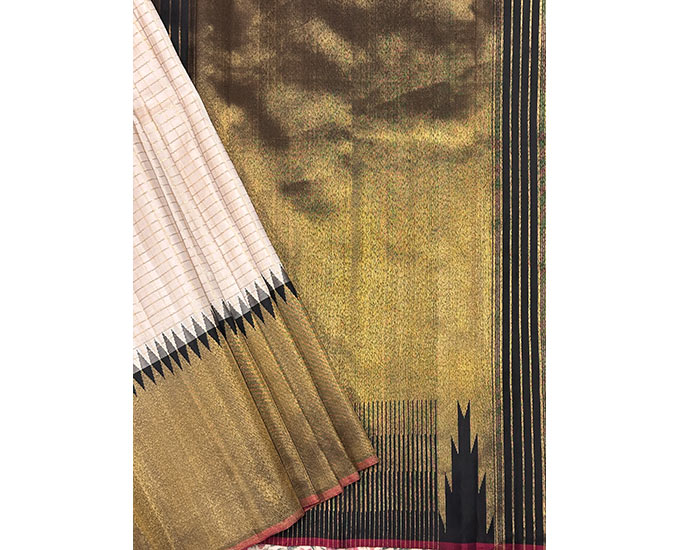 The Charita temple-border on a Kanchipuram sari by Aavaranaa.Aavaranaa