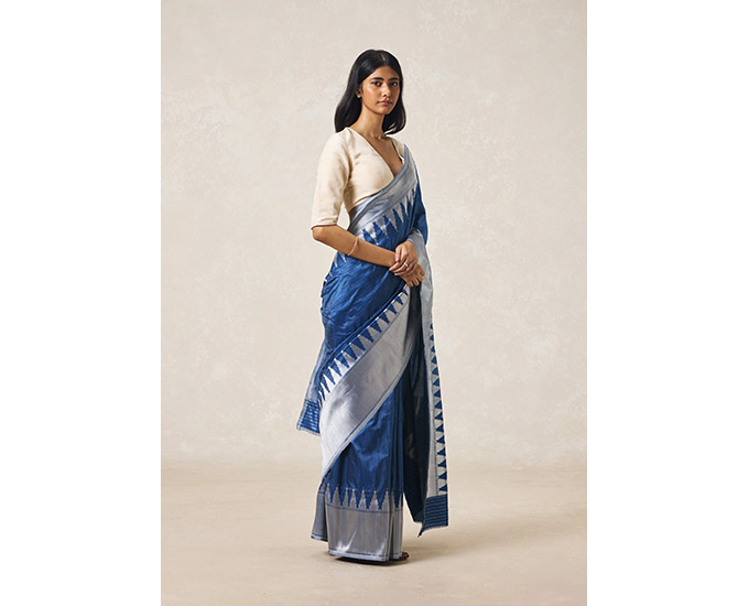 A navy blue katan silk Banarasi sari by Tilfi.Tilfi