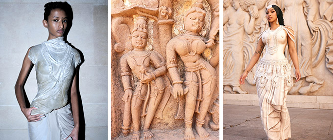 Gupta's Divinity Breastplate and Mishra's Devi draw from similar sculptural inspiration.
