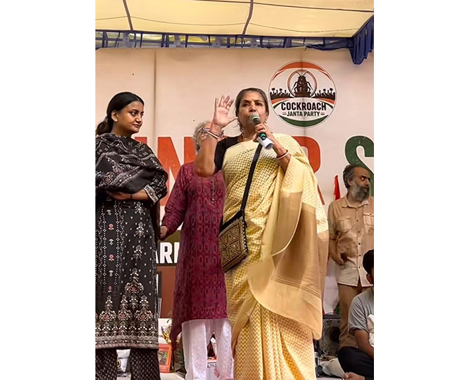 Veteran actor Shabana Azmi during the student-led protest at Jantar Mantar, New Delhi.