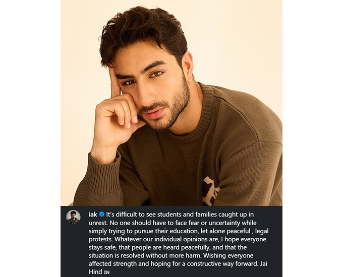 Actor Ibrahim Ali Khan voiced his opinion in favor of the student protesters through an instagram post.