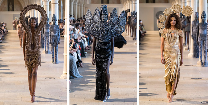 The show was an ode to Indian civilisation, sculpting rock cuts and ancient stone carvings as couture.