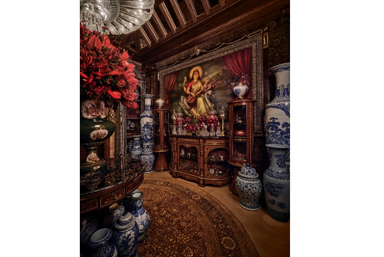 The goddess Saraswati artwork on display.